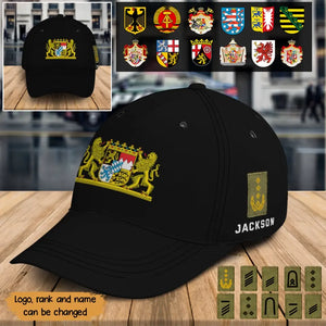 Personalized German Logo & Rank Camo Black Cap Printed KVH24597