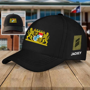 Personalized German Logo & Rank Camo Black Cap Printed KVH24597