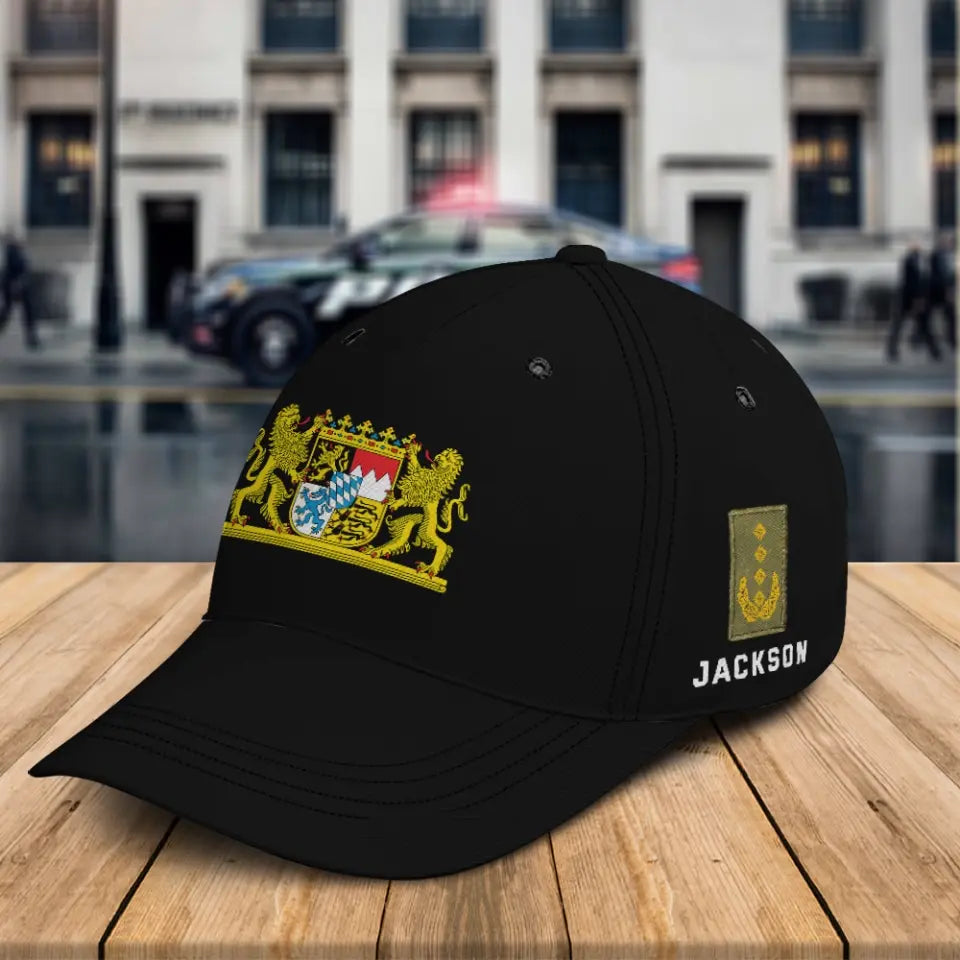 Personalized German Logo & Rank Camo Black Cap Printed KVH24597