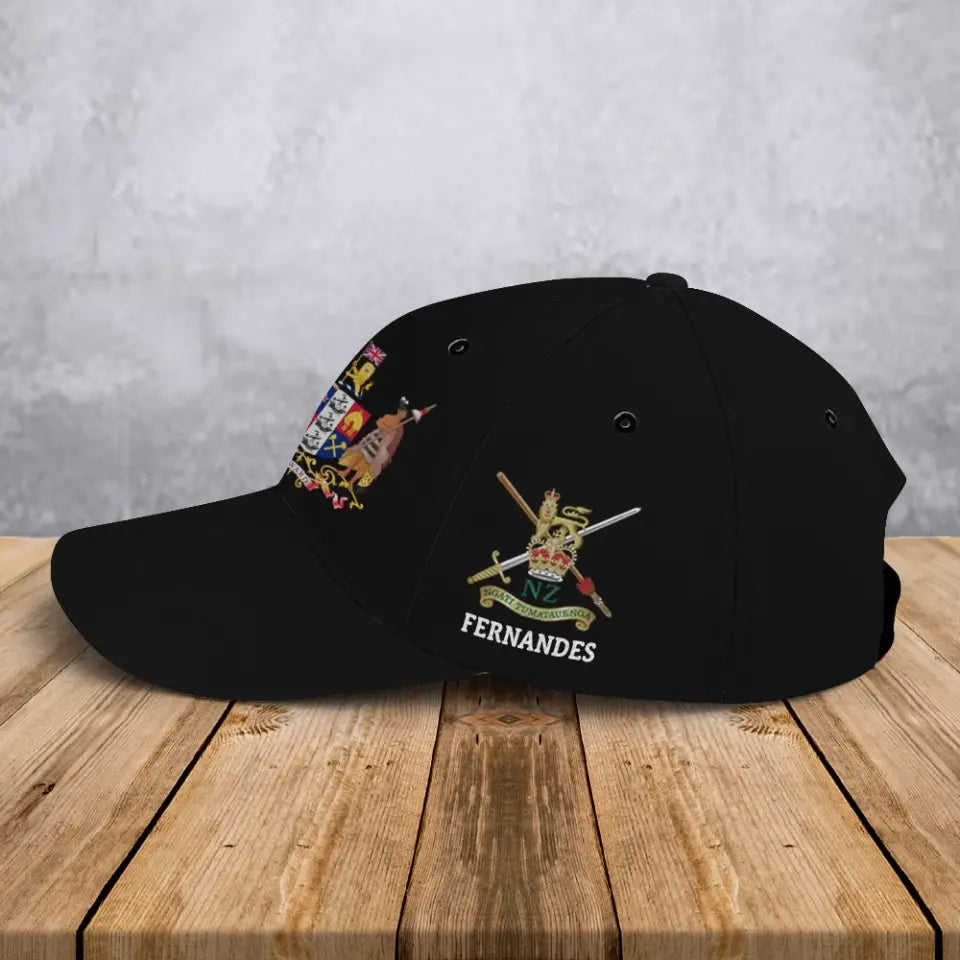 Personalized New Zealand Army Logo Custom Name Black Cap Printed QTVA24606