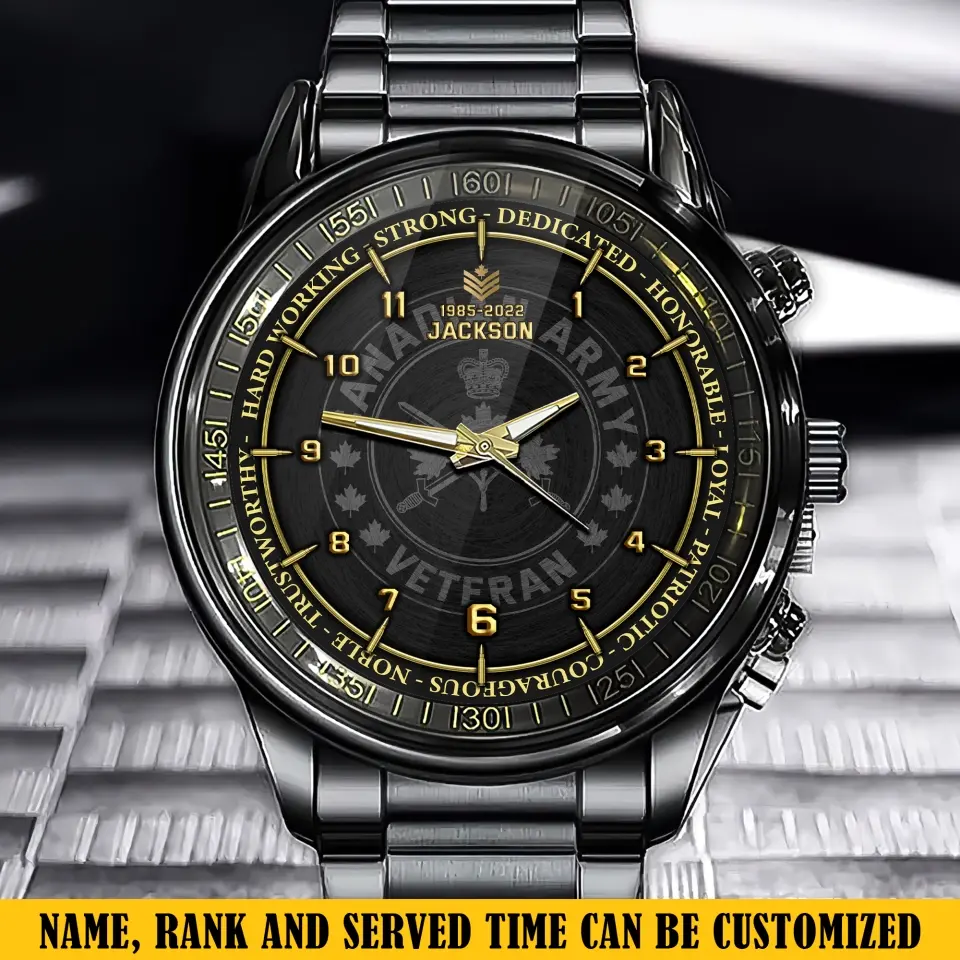 Personalized Canadian Army Veteran Rank Camo Custom Name & Time Watch Printed AHKH24629