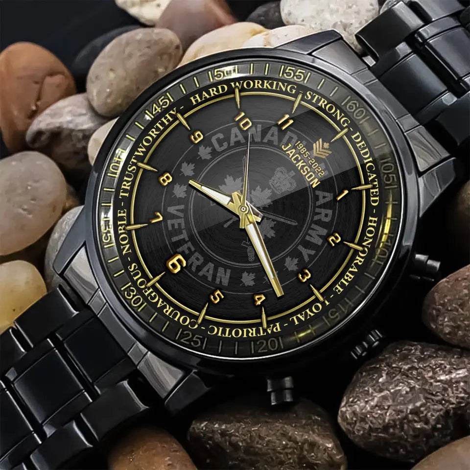 Personalized Canadian Army Veteran Rank Camo Custom Name & Time Watch Printed AHKH24629