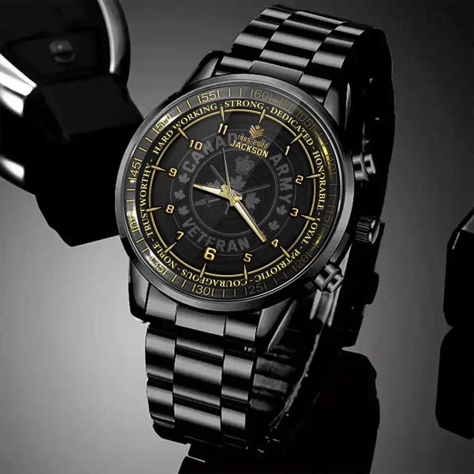 Personalized Canadian Army Veteran Rank Camo Custom Name & Time Watch Printed AHKH24629