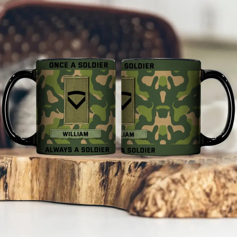 Personalized Once A Soldier Always A Soldier Norwegian Veteran Rank Camo Black Mug Printed KVH24611