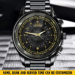 Personalized Australian Army Veteran Rank Camo Custom Name & Time Watch Printed AHKH24629