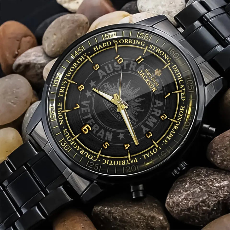Personalized Australian Army Veteran Rank Camo Custom Name & Time Watch Printed AHKH24629