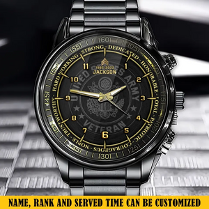 Personalized US Army Veteran Rank Camo Custom Name & Time Watch Printed AHKH24629