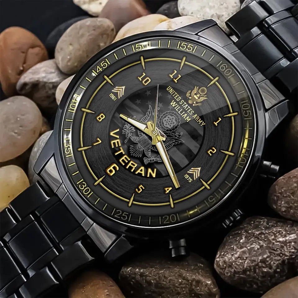Personalized US Army Veteran Rank Camo Custom Time Watch Printed AHVA24638