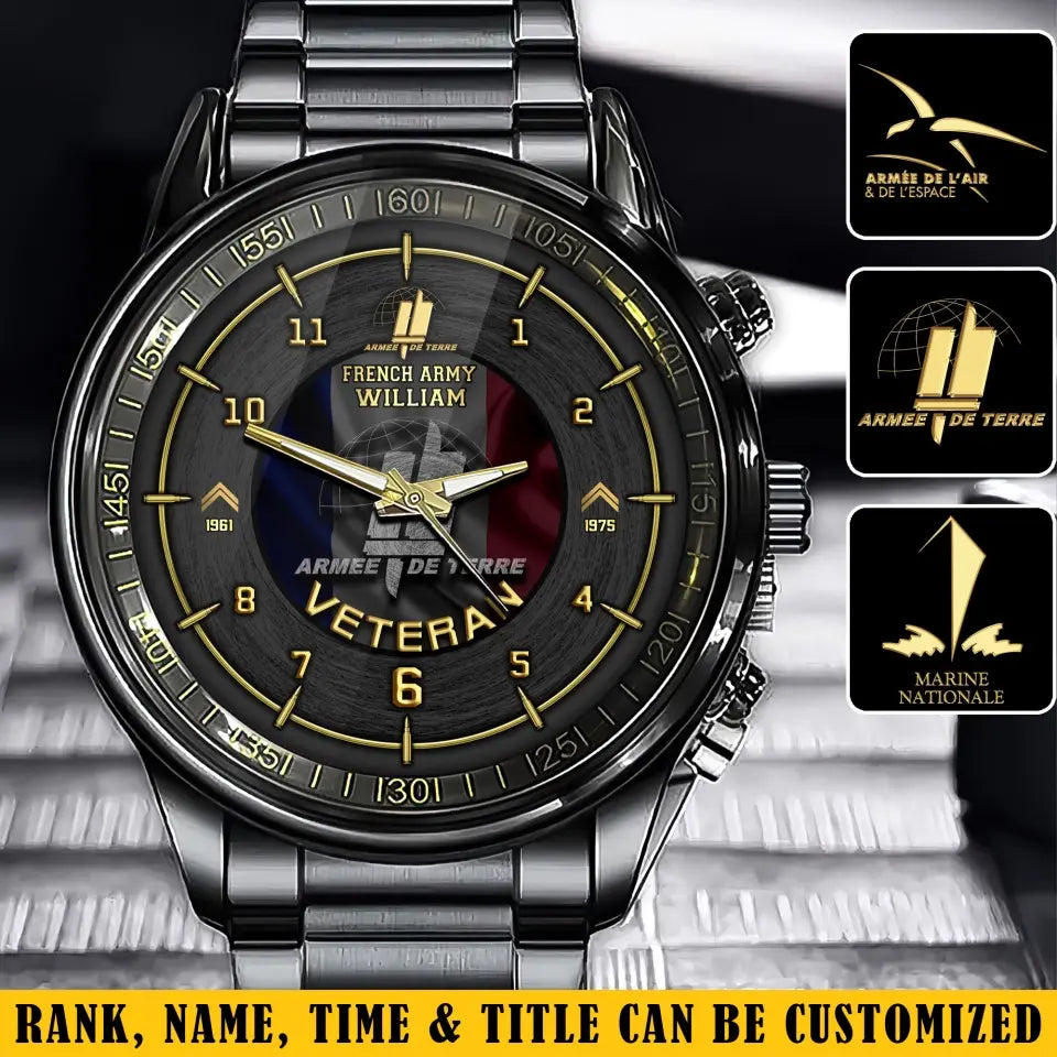 Personalized French Army Veteran Rank Camo & Custom Time Watch Printed AHVA24638