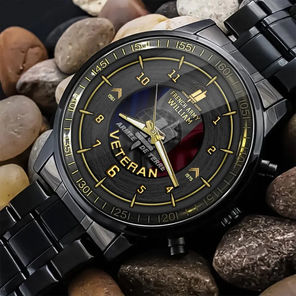 Personalized French Army Veteran Rank Camo & Custom Time Watch Printed AHVA24638