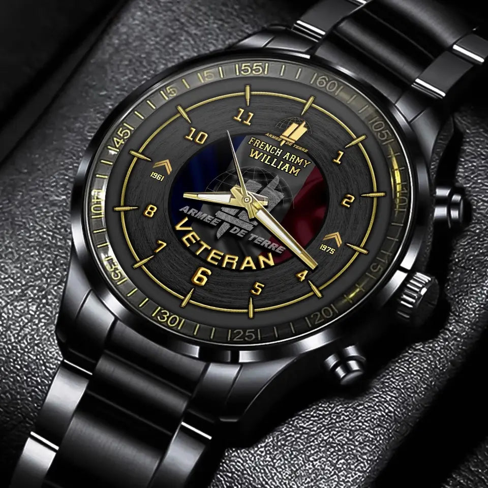 Personalized French Army Veteran Rank Camo & Custom Time Watch Printed AHVA24638