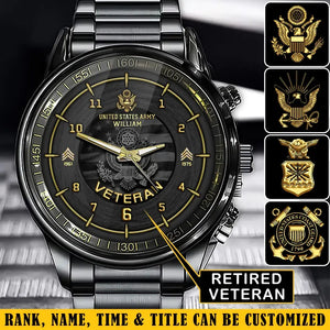 Personalized US Army Veteran Rank Camo Custom Time Watch Printed AHVA24638
