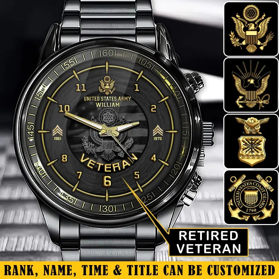Personalized US Army Veteran Rank Camo Custom Time Watch Printed AHVA24638