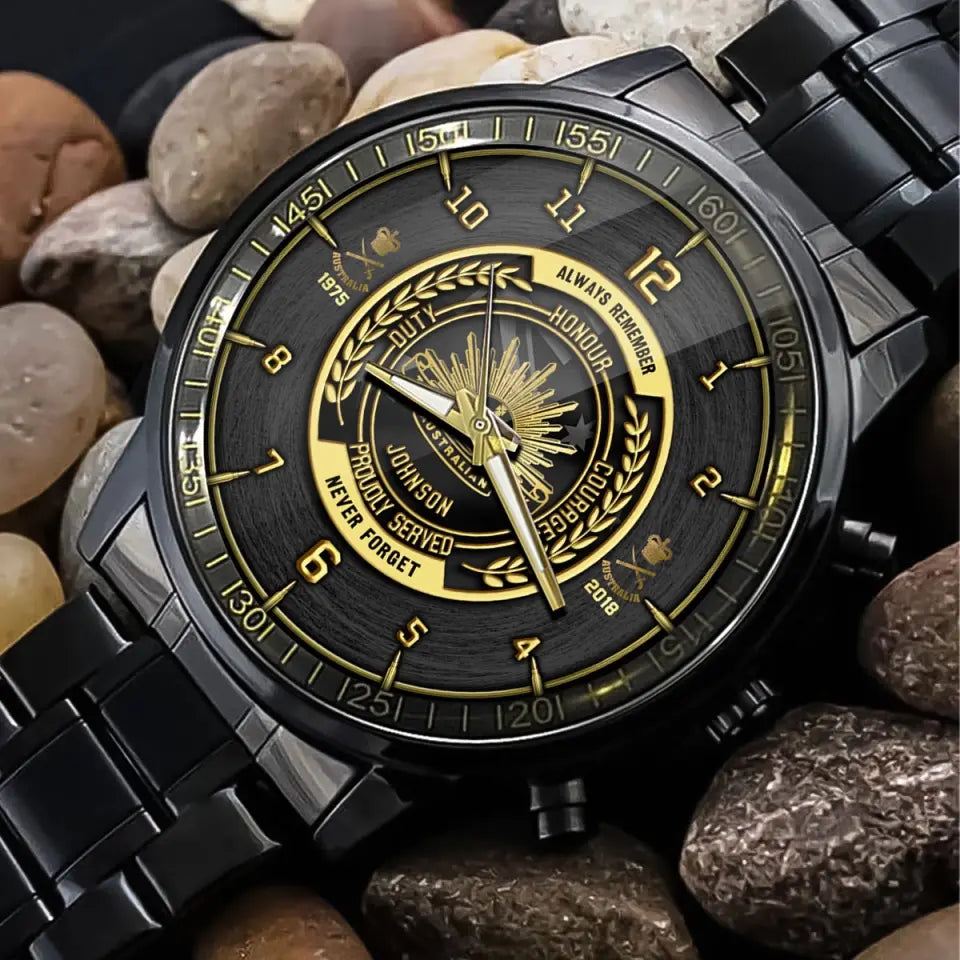 Personalized Always Remember Never Forget Honour Proudly Served Australian Veteran Cusstom Rank Camo & Name Watch Printed AHVQ24640