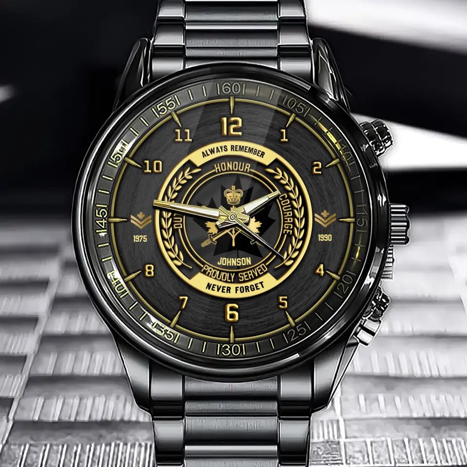 Personalized Always Remember Never Forget Honour Proudly Served Canadian Veteran Cusstom Rank Camo & Name Watch Printed AHVQ24640