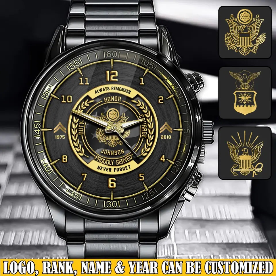 Personalized Always Remember Never Forget Honour Proudly Served US Veteran Cusstom Rank Camo & Name Watch Printed AHVQ24640