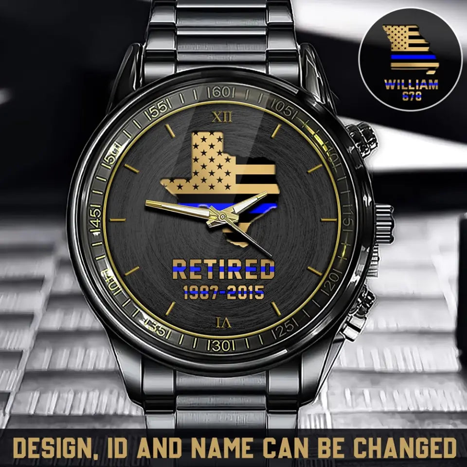 Personalized US State Flag Retired Police Custom ID Watch Printed QTHN24651