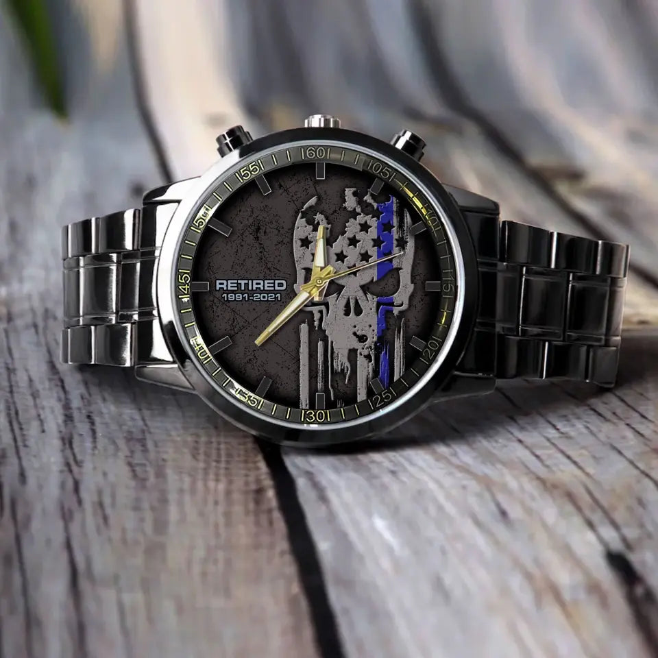 Personalized Retired Police Skull Custom Served Time Watch Printed QTVA24649