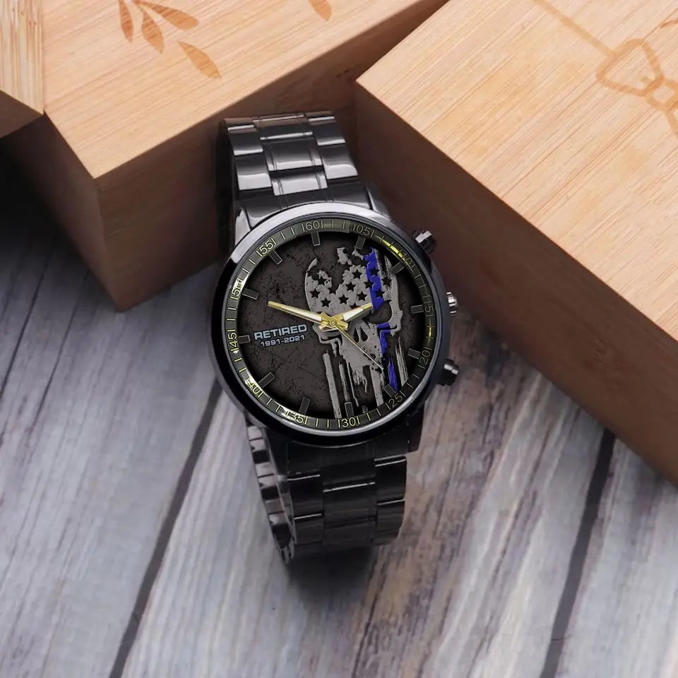 Personalized Retired Police Skull Custom Served Time Watch Printed QTVA24649