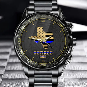 Personalized US State Flag Retired Police Custom ID Watch Printed QTHN24651