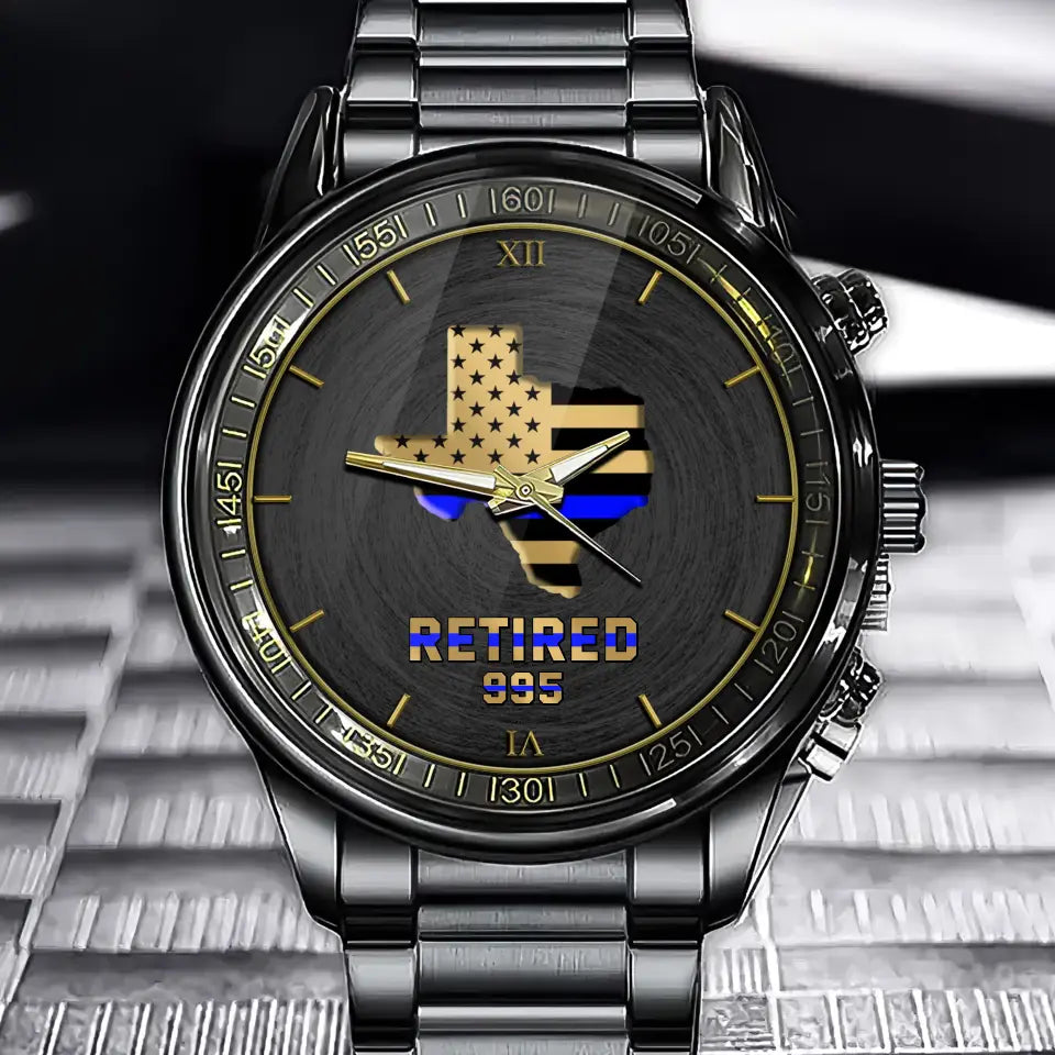 Personalized US State Flag Retired Police Custom ID Watch Printed QTHN24651