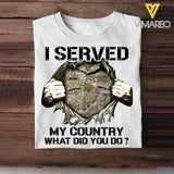 Personalized US Soldier/ Veteran I Served My Country What Did You Do Printed Tshirts 23JAN-HQ18