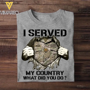 Personalized US Soldier/ Veteran I Served My Country What Did You Do Printed Tshirts 23JAN-HQ18