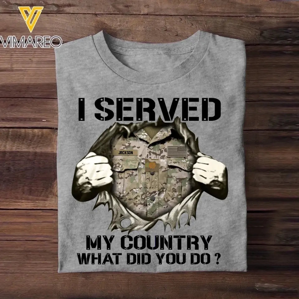 Personalized US Soldier/ Veteran I Served My Country What Did You Do Printed Tshirts 23JAN-HQ18