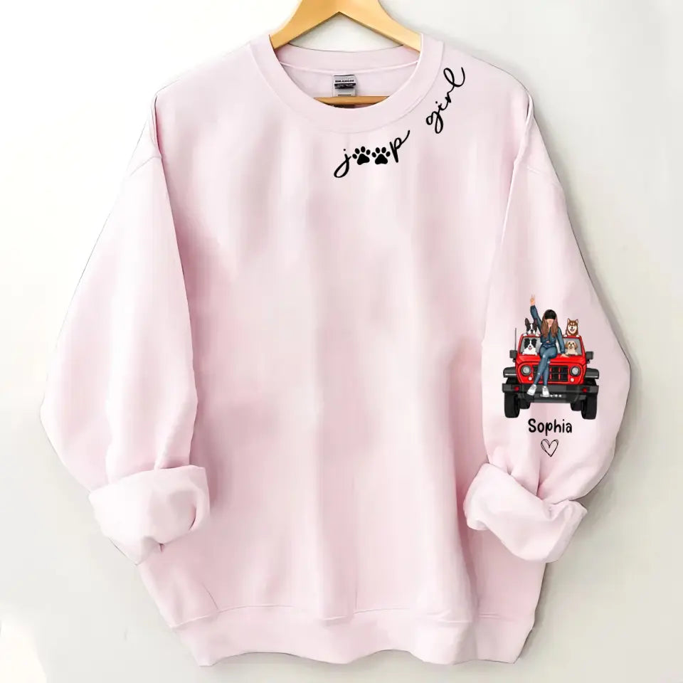 Personalized Jeep Girl & Dog Custom Name Sweatshirt Printed HN24661