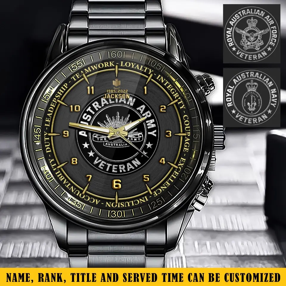 Personalized Australian Army Veteran Rank Camo & Name Watch Printed AHKH24664