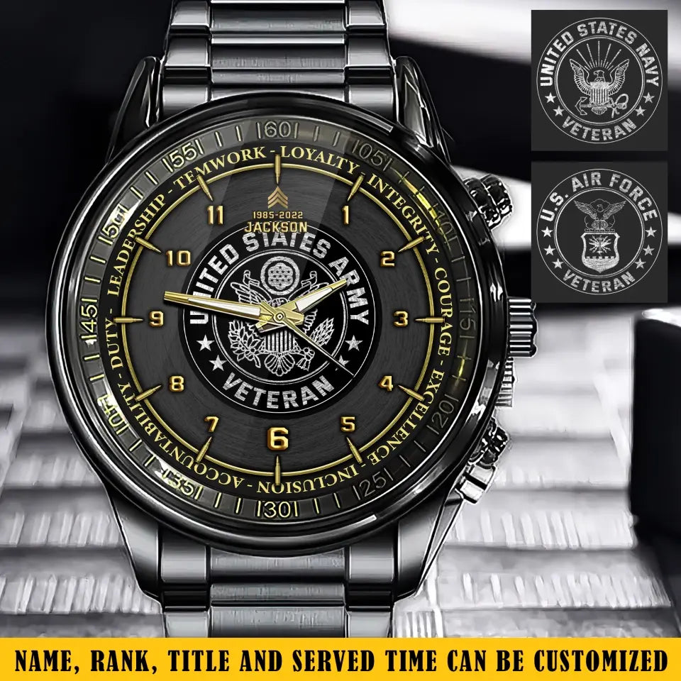 Personalized United States Army Veteran Rank Camo & Name Watch Printed AHKH24664