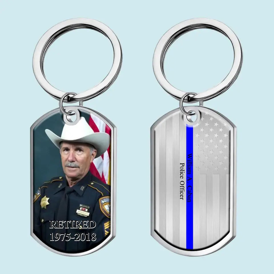 Personalized Upload Your Photo Retired US Police Custom Name & Time Keychain Printed QTVQ24669