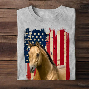 Personalized Upload Your Horse Flag Photo Tshirt Printed 23MAR-DT14