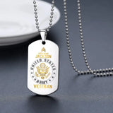 Personalized US Army Veteran Rank Camo Custom Name & Time Dog Tag Necklace Printed LVA24673