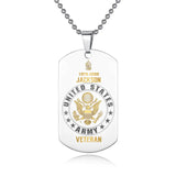 Personalized US Army Veteran Rank Camo Custom Name & Time Dog Tag Necklace Printed LVA24673