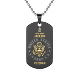 Personalized US Army Veteran Rank Camo Custom Name & Time Dog Tag Necklace Printed LVA24673