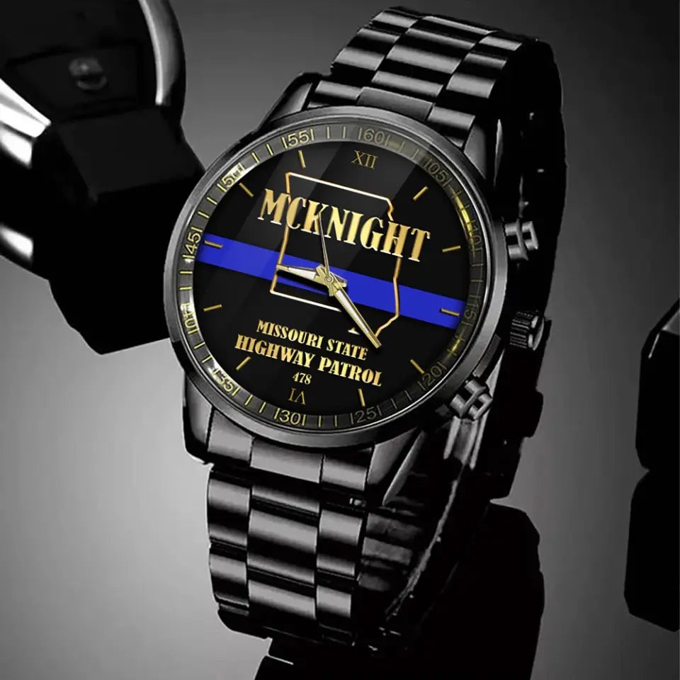 Personalized Blue Line Police US State Watch Printed QTHN24684