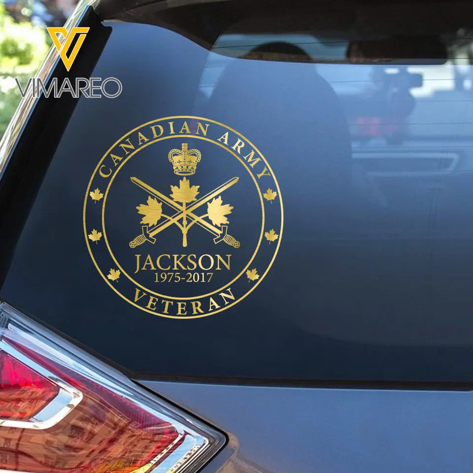 Personalized Canadian Army Veteran Logo Custom Name Decal Printed AHKH24699