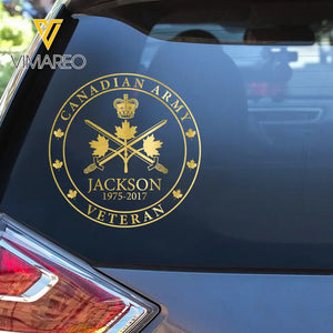 Personalized Canadian Army Veteran Logo Custom Name Decal Printed AHKH24699