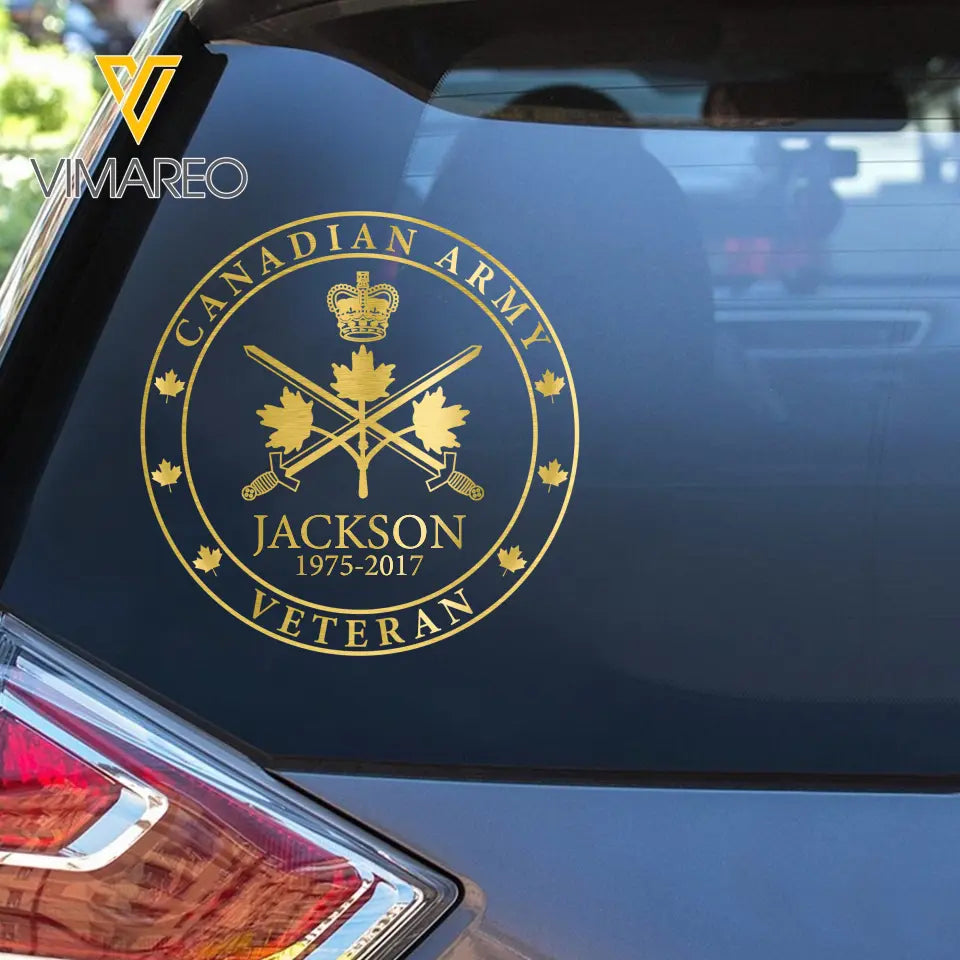 Personalized Canadian Army Veteran Logo Custom Name Decal Printed AHKH24699