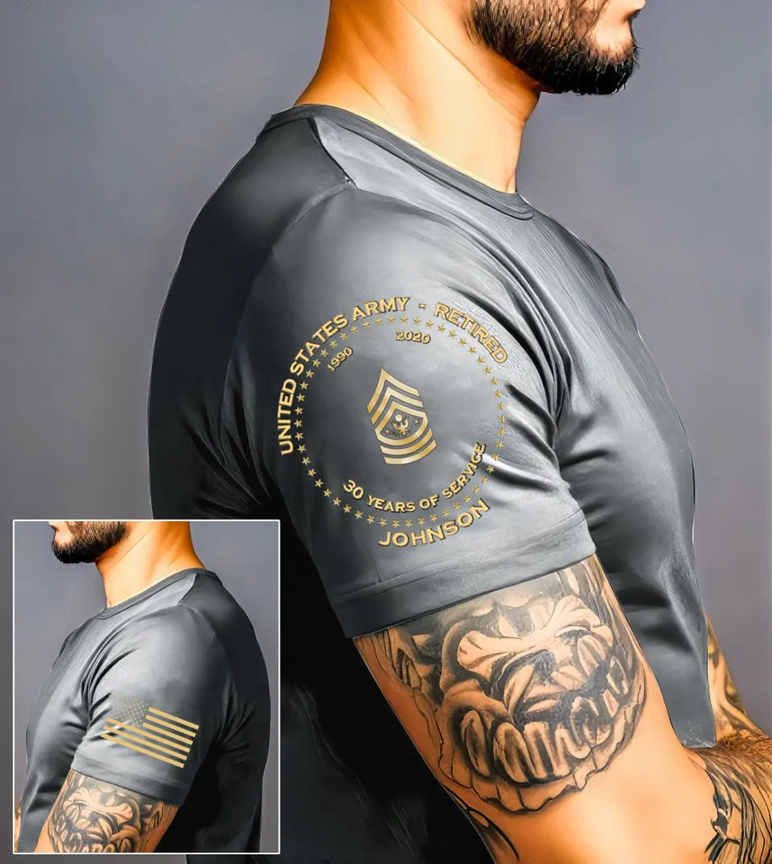 Personalized United States Army Retired Custom Name Served Time & Rank T-shirt Printed AHVA24709