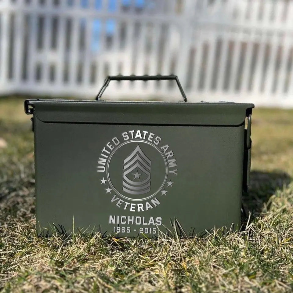 Personalized United States Army Veteran Custom Rank & Name Ammo Box Printed VQ24713