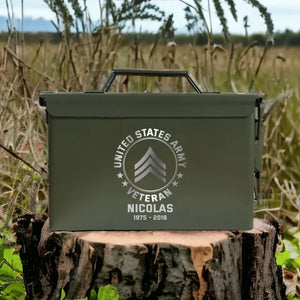Personalized United States Army Veteran Custom Rank & Name Ammo Box Printed VQ24713
