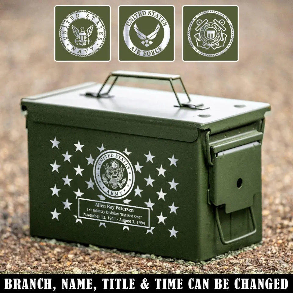 Personalized United States Army Veteran Custom Name & Time Ammo Box Printed QTVA24725