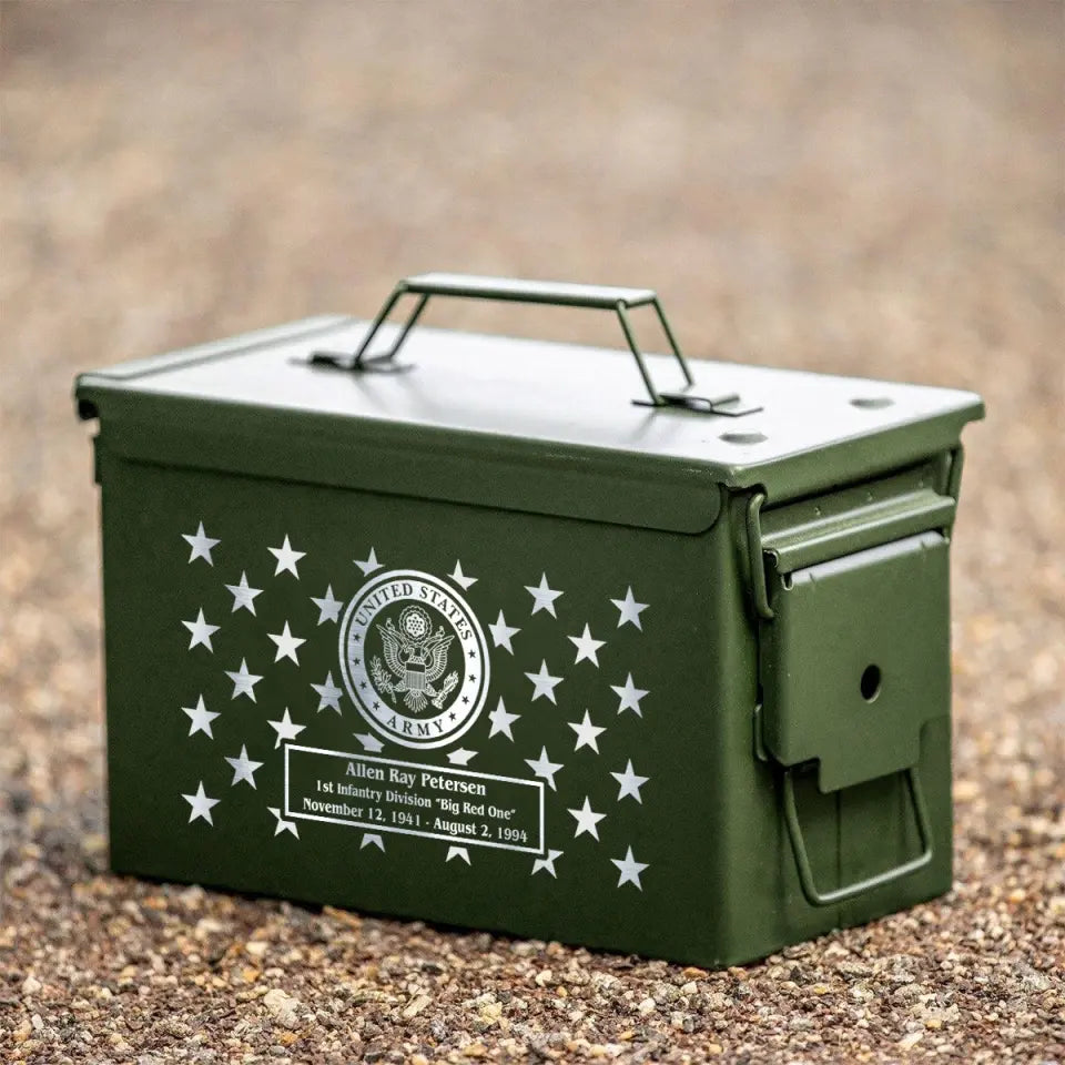 Personalized United States Army Veteran Custom Name & Time Ammo Box Printed QTVA24725