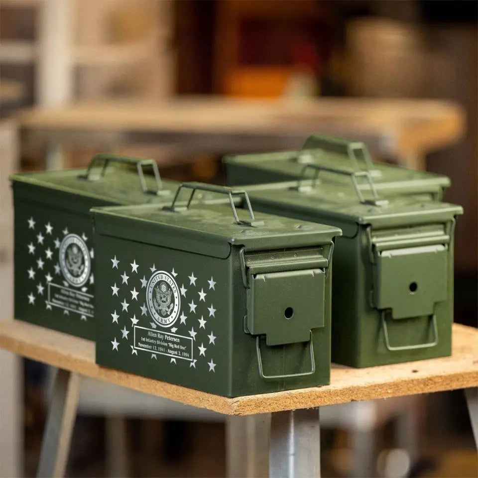 Personalized United States Army Veteran Custom Name & Time Ammo Box Printed QTVA24725