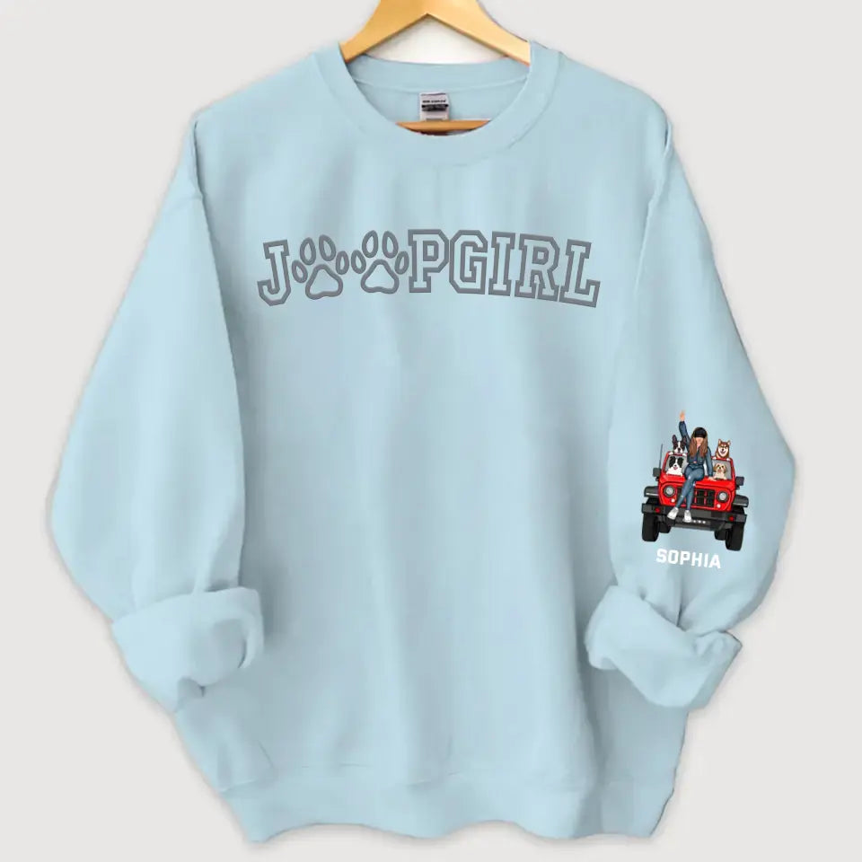 Personalized Jeep Girl & Dogs Jeep Lovers Dog Lovers Gift Sweatshirt Printed HN24727