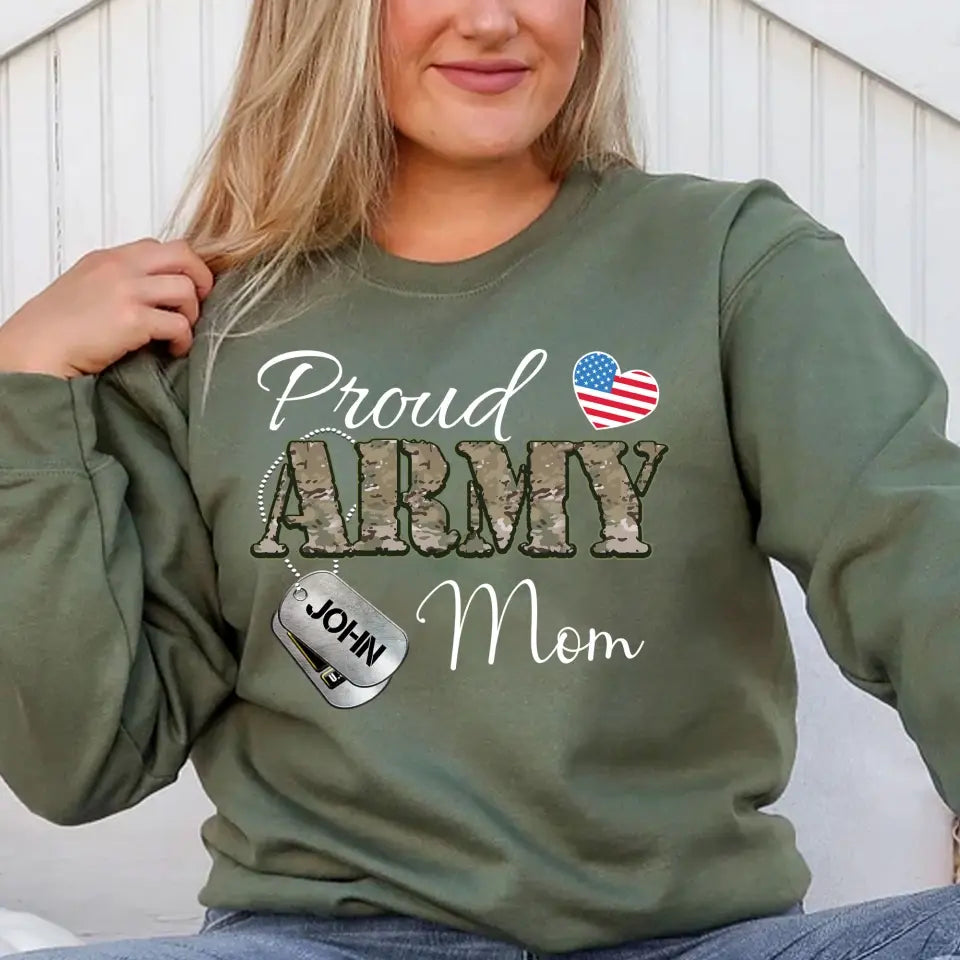 Personalized Proud Army US Veteran Mom Custom Name Sweatshirt Printed VA24745