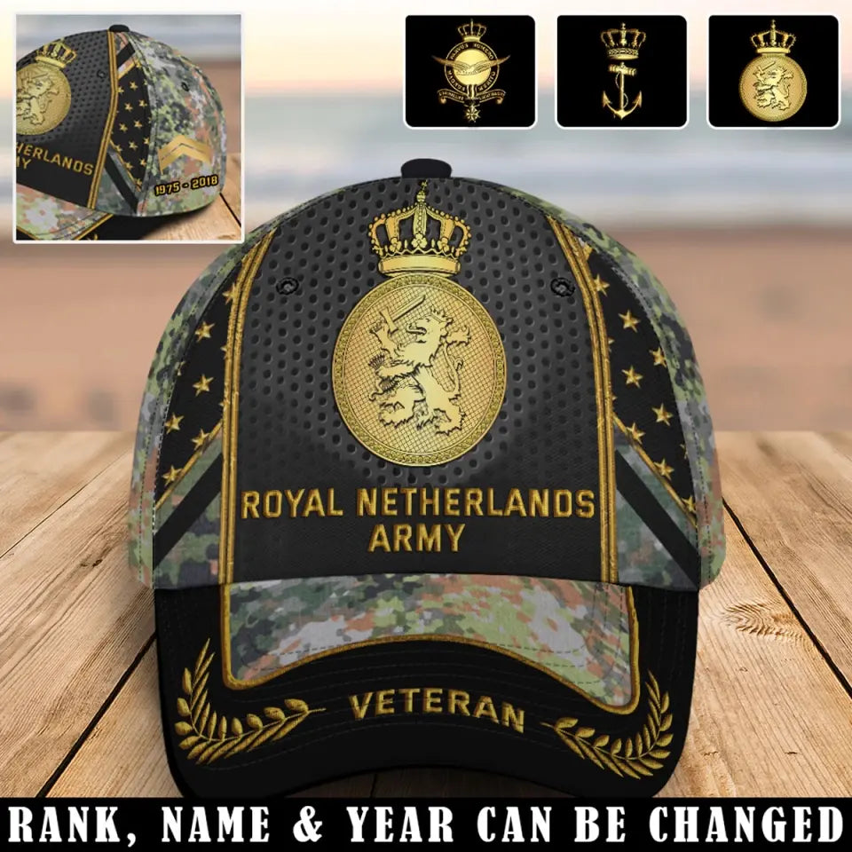 Personalized Royal Netherlands Army Veteran Custom Rank & Time Cap 3D Printed AHVQ24748