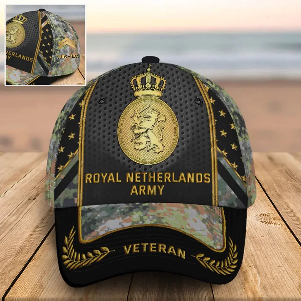 Personalized Royal Netherlands Army Veteran Custom Rank & Time Cap 3D Printed AHVQ24748